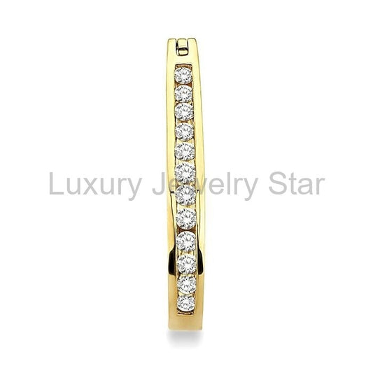 Channel Set Diamond Hoop Earrings - image 2