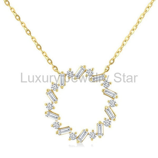 Circle Scatter Baguette Diamond Pendant