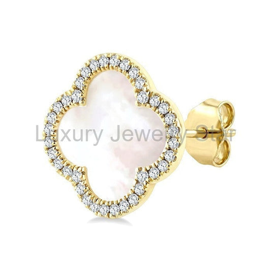 Clover Mother Of Pearl & Halo Diamond Earrings - image 2
