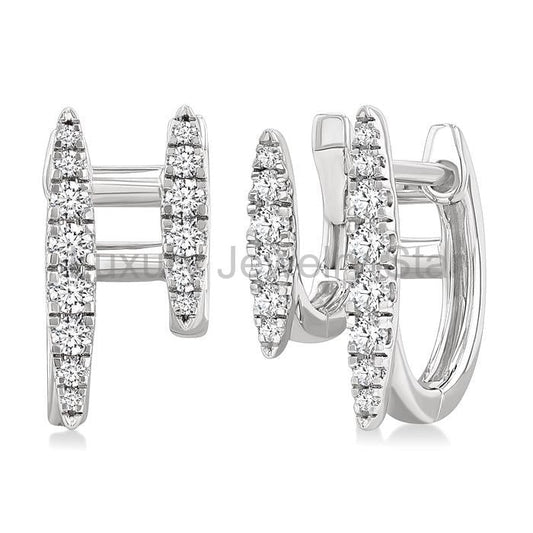 Double Row Petite Diamond Huggie Fashion Earrings