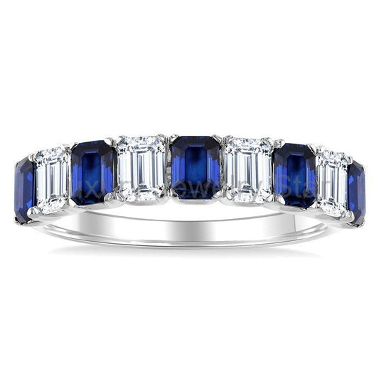 Emerald Shape Alternate Gemstone & Diamond Fashion Band - image 2