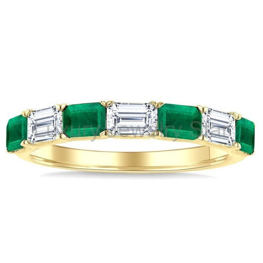 Emerald Shape Alternate Gemstone & Diamond Fashion Band - image 2