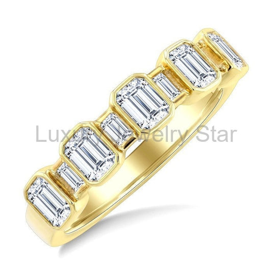 Emerald Shape Bezel Set Diamond Fashion Band