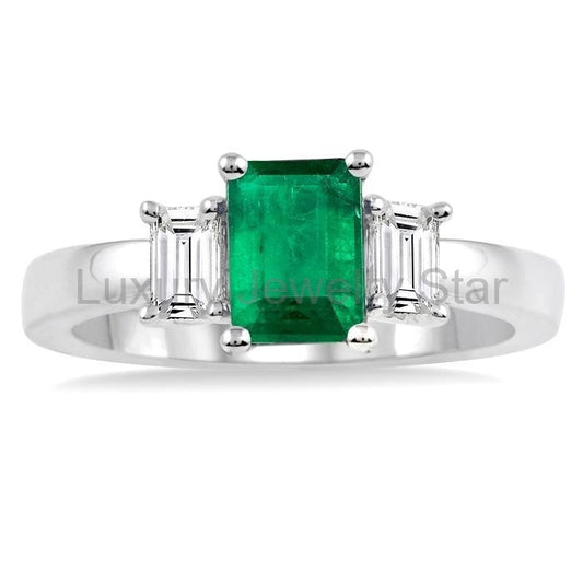 Emerald Shape Gemstone & Diamond Ring - image 2