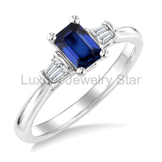 Emerald Shape Gemstone & Diamond Ring