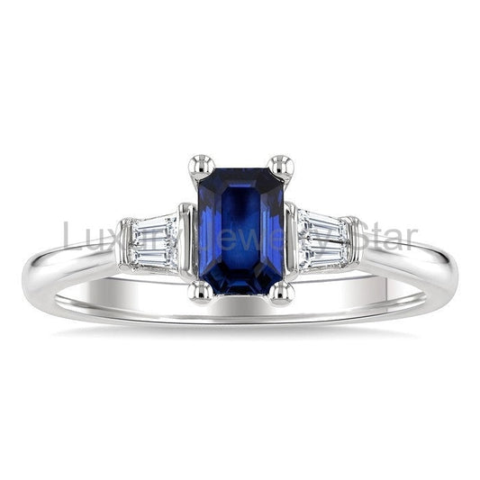 Emerald Shape Gemstone & Diamond Ring - image 2