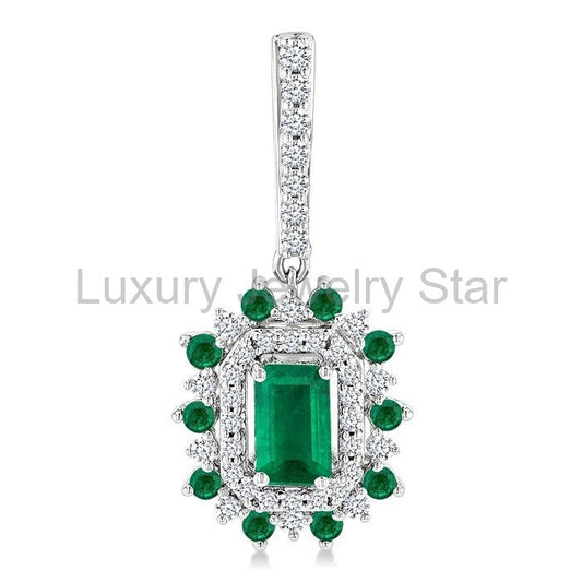 Emerald Shape Gemstone & Halo Diamond Earrings - image 2