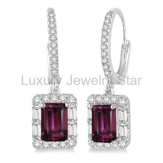 Emerald Shape Gemstone & Halo Diamond Earrings