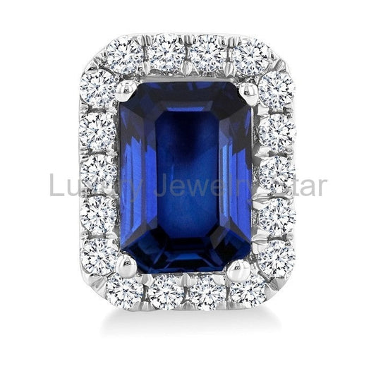 Emerald Shape Gemstone & Halo Diamond Earrings - image 2
