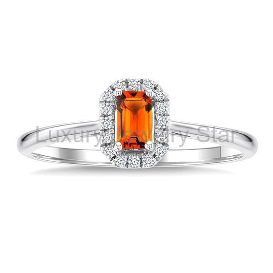 Emerald Shape Gemstone & Halo Diamond Ring - image 2