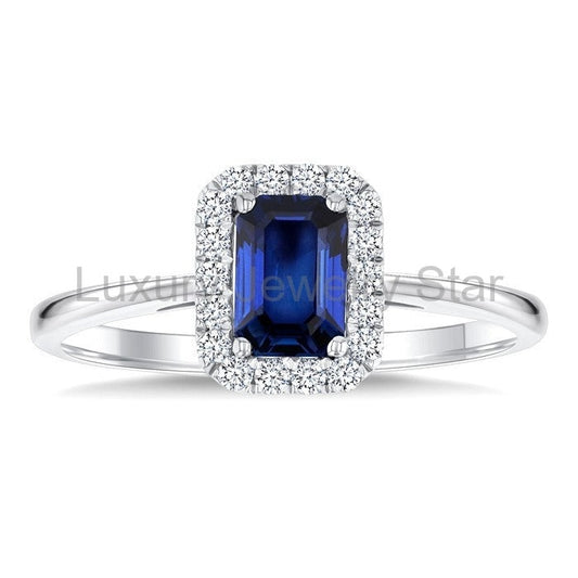 Emerald Shape Gemstone & Halo Diamond Ring - image 2