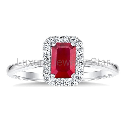 Emerald Shape Gemstone & Halo Diamond Ring - image 2