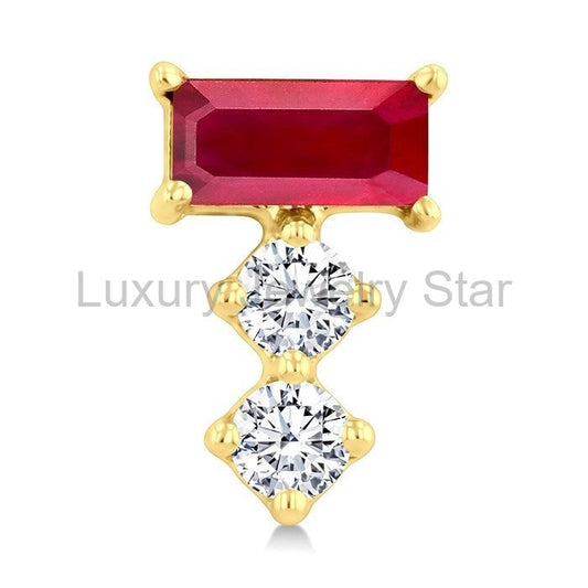 Emerald Shape Gemstone & Petite Diamond Earrings - image 2