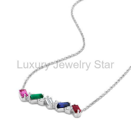 Emerald Shape Gemstone Bar Necklace