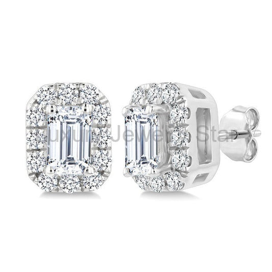 Emerald Shape Halo Diamond Fashion Earrings