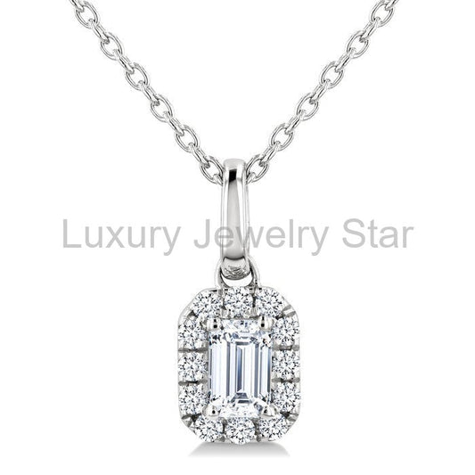 Emerald Shape Halo Diamond Fashion Pendant