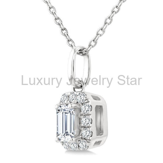 Emerald Shape Halo Diamond Fashion Pendant