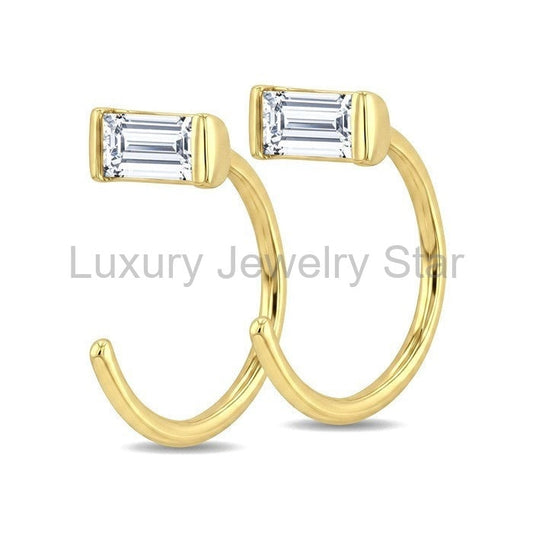 Emerald Shape Petite Diamond Huggie Earrings - image 2
