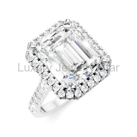 Emerald Shape Semi-Mount Halo Diamond Engagement Ring
