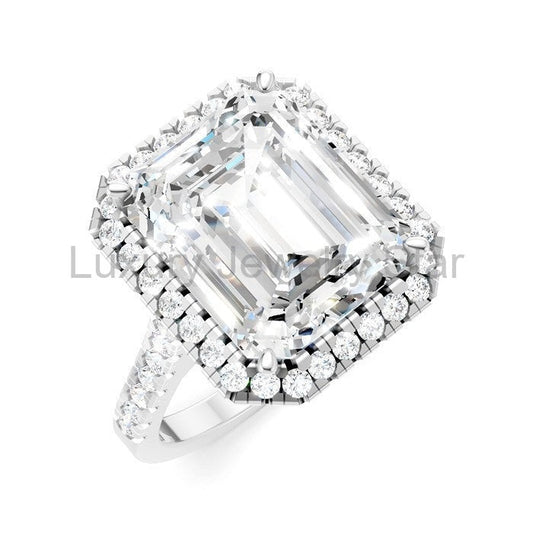 Emerald Shape Semi-Mount Halo Diamond Engagement Ring
