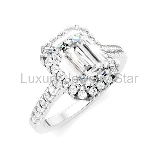 Emerald Shape Semi-Mount Halo Diamond Engagement Ring
