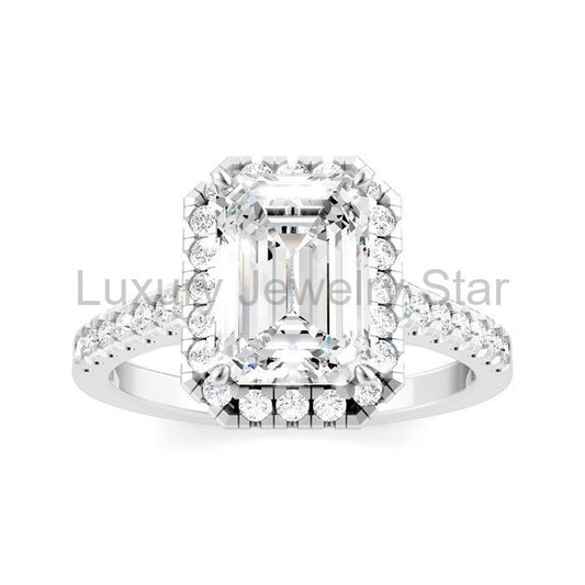 Emerald Shape Semi-Mount Halo Diamond Engagement Ring - image 2