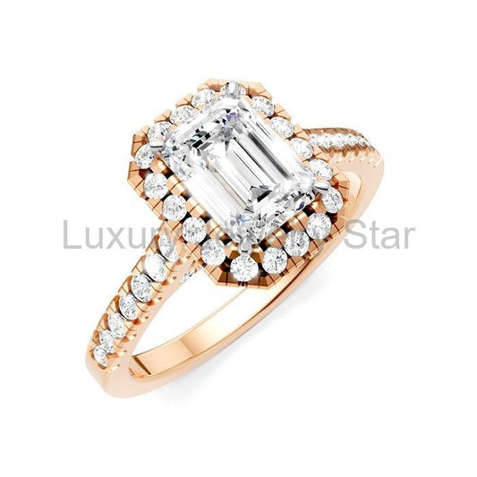 Emerald Shape Semi-Mount Halo Diamond Engagement Ring