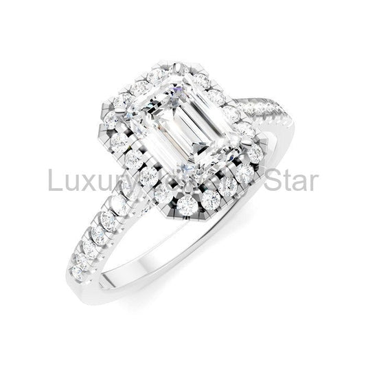 Emerald Shape Semi-Mount Halo Diamond Engagement Ring