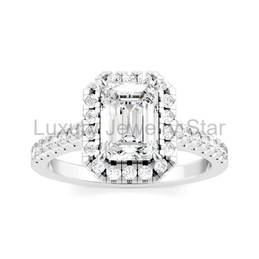 Emerald Shape Semi-Mount Halo Diamond Engagement Ring - image 2