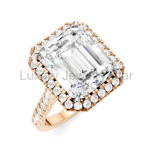 Emerald Shape Semi-Mount Halo Diamond Engagement Ring