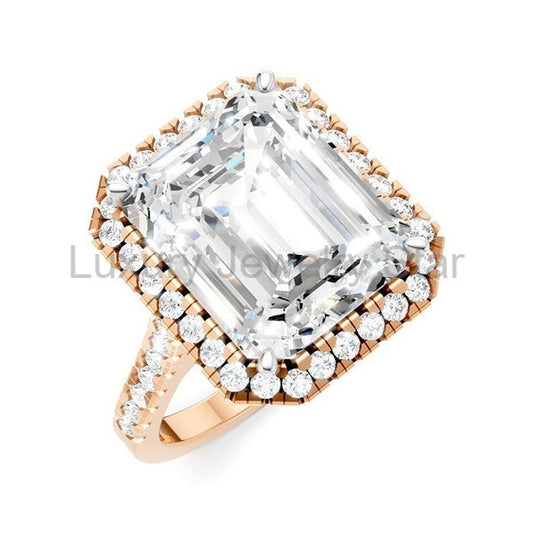 Emerald Shape Semi-Mount Halo Diamond Engagement Ring