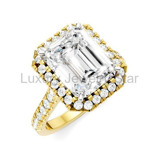 Emerald Shape Semi-Mount Halo Diamond Engagement Ring