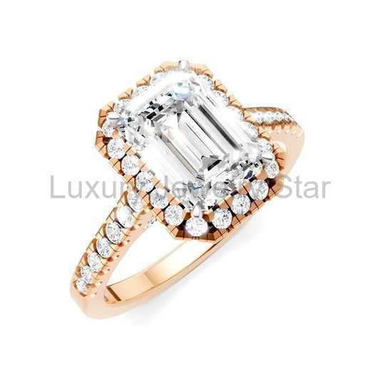 Emerald Shape Semi-Mount Halo Diamond Engagement Ring