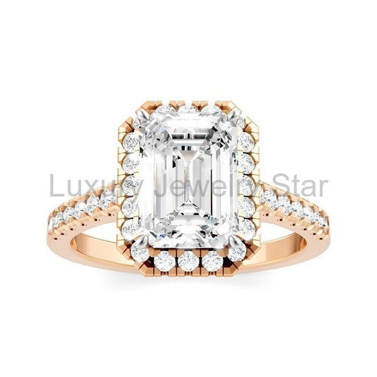 Emerald Shape Semi-Mount Halo Diamond Engagement Ring - image 2