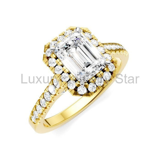 Emerald Shape Semi-Mount Halo Diamond Engagement Ring