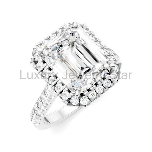 Emerald Shape Semi-Mount Halo Diamond Engagement Ring