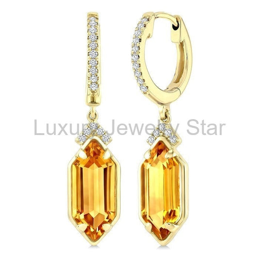 Evoque Gemstone Hexagon Shape & Diamond Earrings