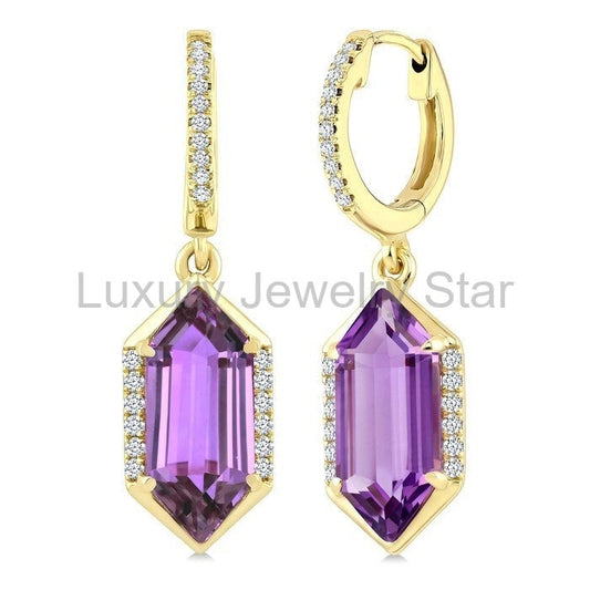 Evoque Gemstone Hexagon Shape & Diamond Earrings