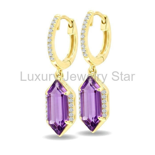 Evoque Gemstone Hexagon Shape & Diamond Earrings - image 2