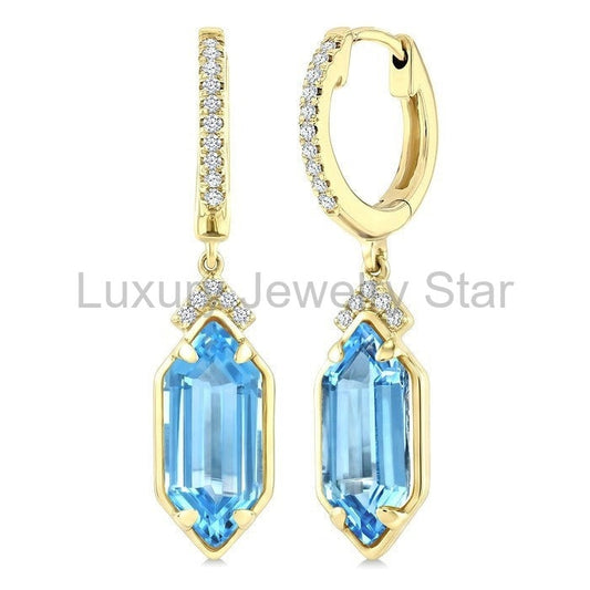 Evoque Gemstone Hexagon Shape & Diamond Earrings