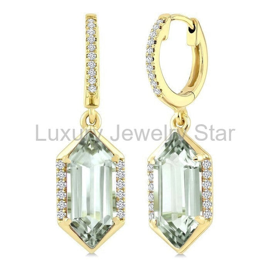 Evoque Gemstone Hexagon Shape & Diamond Earrings