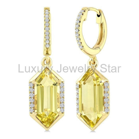 Evoque Gemstone Hexagon Shape & Diamond Earrings