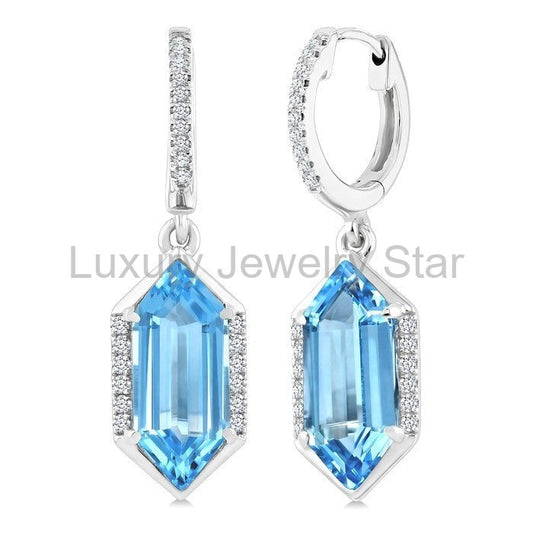 Evoque Gemstone Hexagon Shape & Diamond Earrings