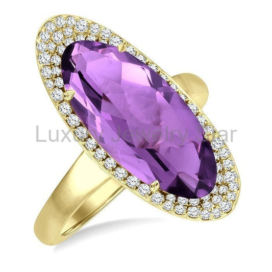 Evoque Gemstone Oval Shape & Halo Diamond Ring