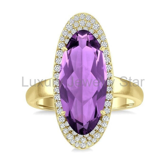 Evoque Gemstone Oval Shape & Halo Diamond Ring - image 2