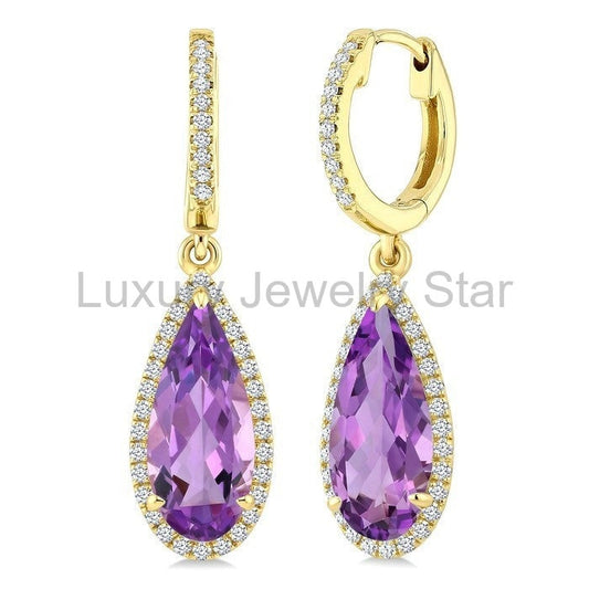 Evoque Gemstone Pear Shape & Halo Diamond Earrings