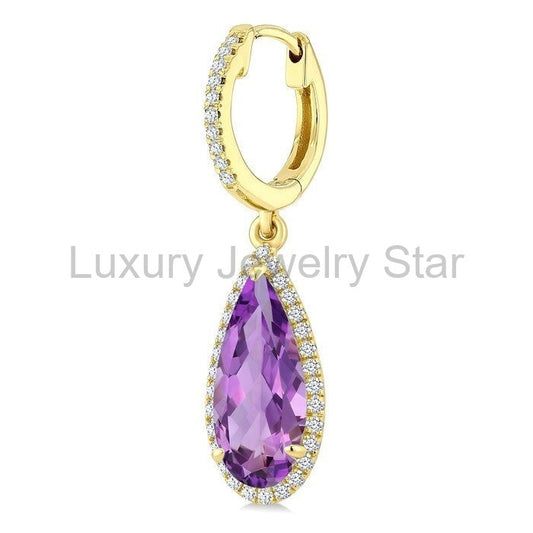 Evoque Gemstone Pear Shape & Halo Diamond Earrings - image 2