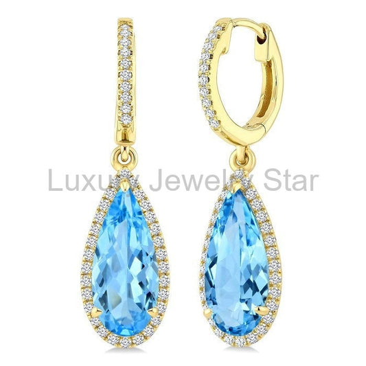 Evoque Gemstone Pear Shape & Halo Diamond Earrings