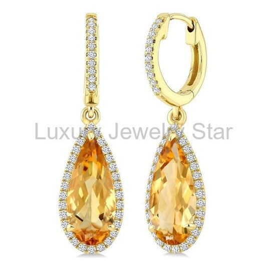 Evoque Gemstone Pear Shape & Halo Diamond Earrings