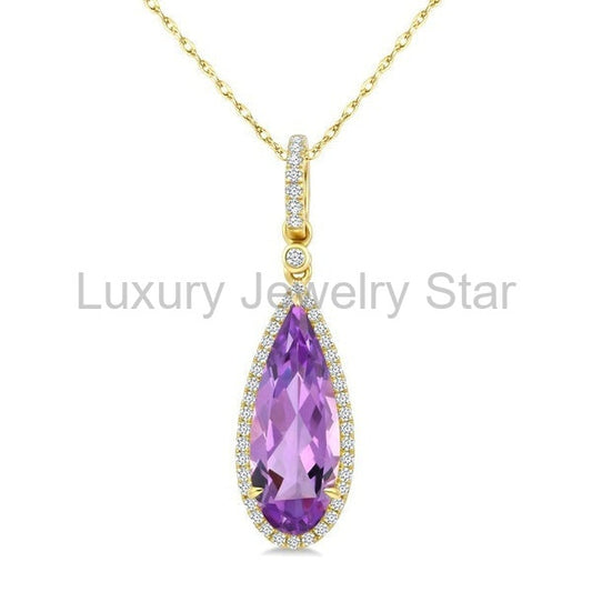 Evoque Gemstone Pear Shape & Halo Diamond Pendant